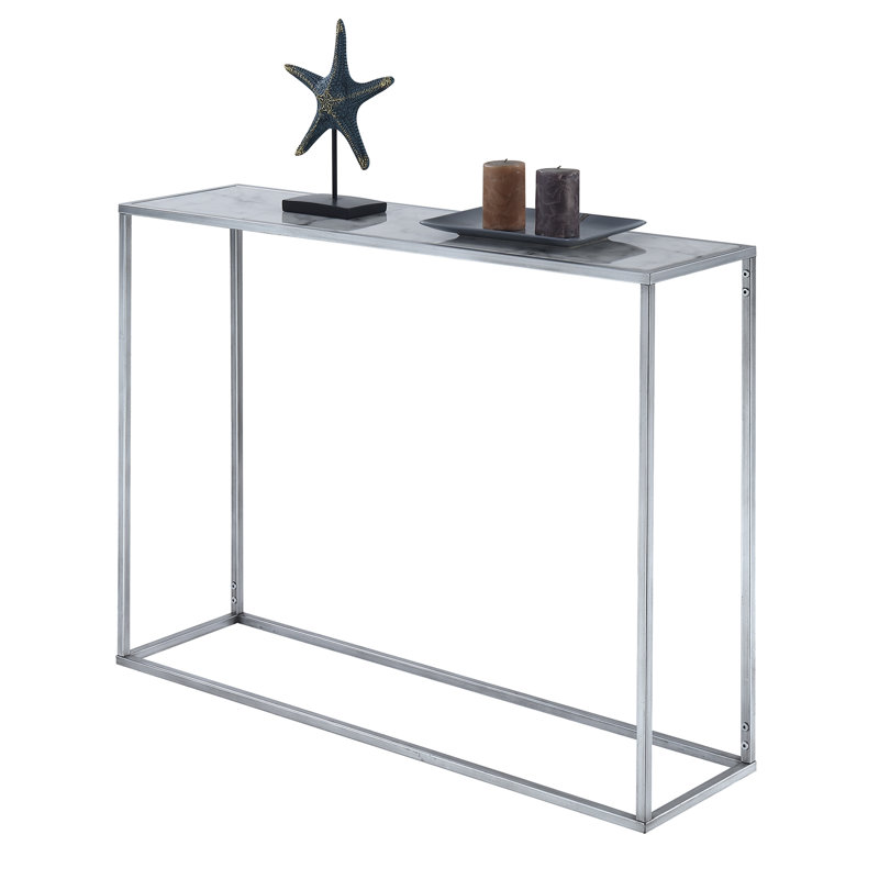 Yuichiro 42" Console Table with Metal Frame, White Faux Marble Top/Silver Base