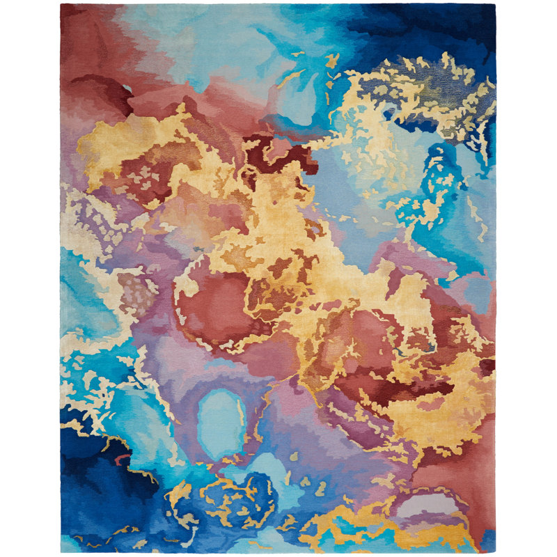 Tapis transitionnel multicolore abstrait moderne fait à la main Versailles, Rectangle 5 pi 6 po x 7 pi 5 po