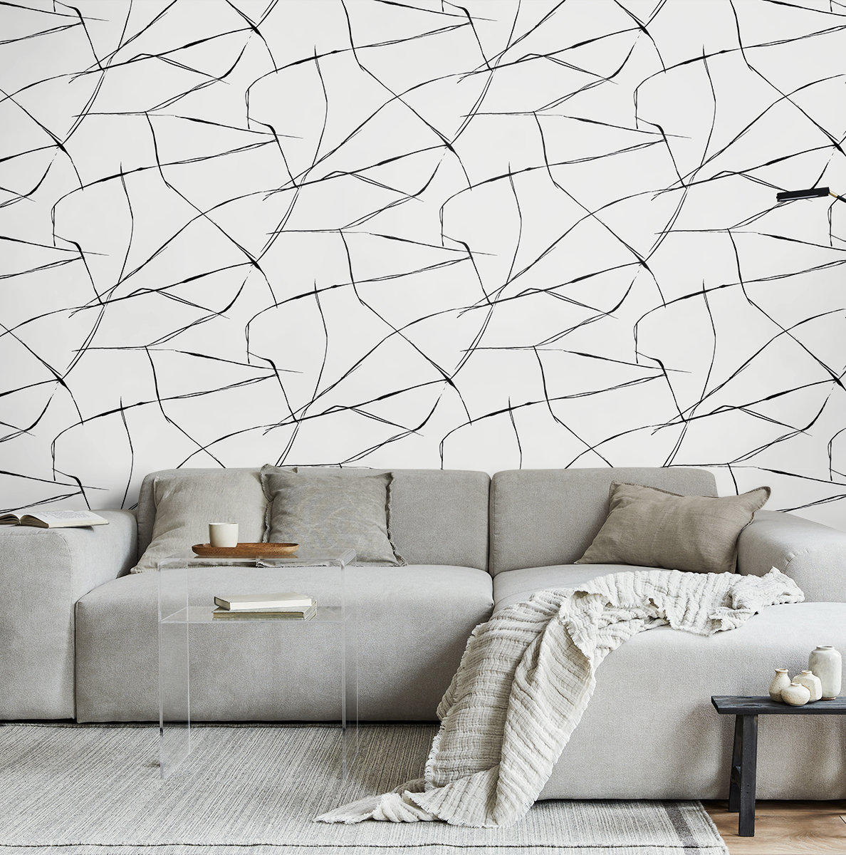 Niseko Modern Abstract Wallpaper, Metallic Ebony