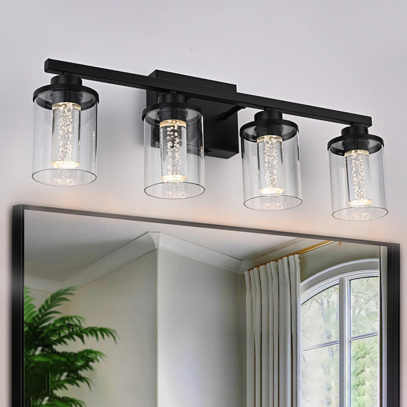 4-Light Bathroom Light Fixture, Dimmable 5CCT Bathroom Vanity Lights, 3000K/3500K/4500K/5000K/6000K Modern Crystal Bubble LED Wall Sconce Over Mirror With Clear Glass