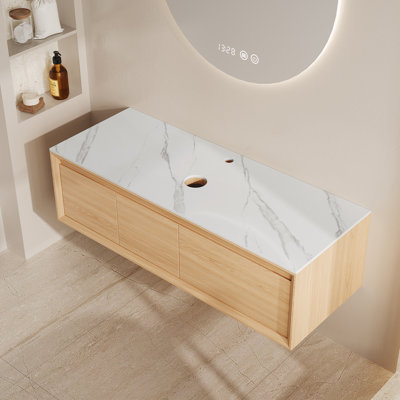 47" Floating Bathroom Vanity Base Only, Multi-layer Solid Wood Frame With 1 Drawer & 1 Cabinet, White Sintered Stone Top