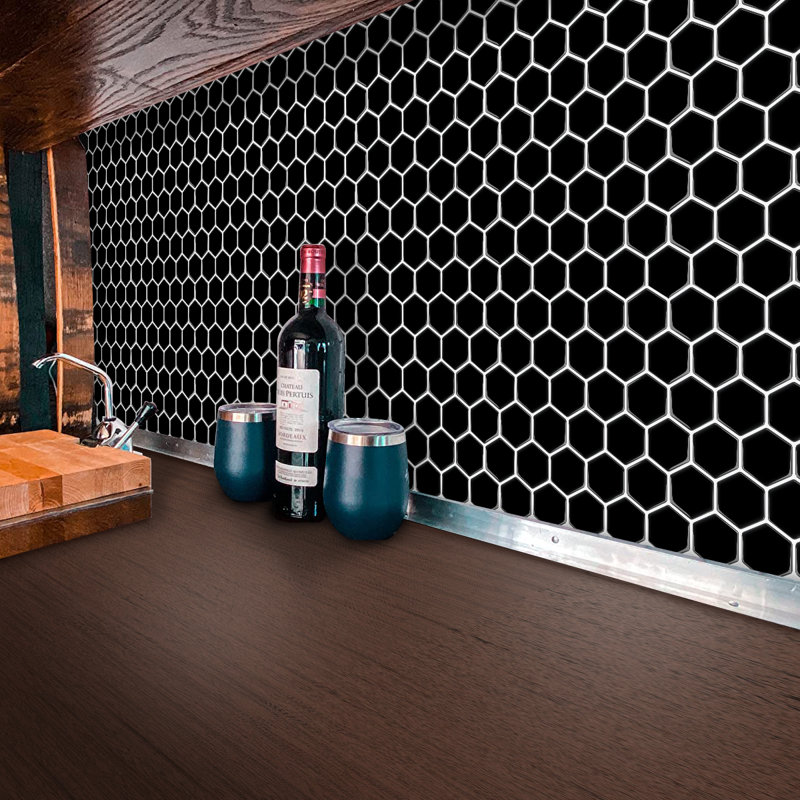 Carreau de mosaïque hexagonal noir en vinyle 12 po x 12 po