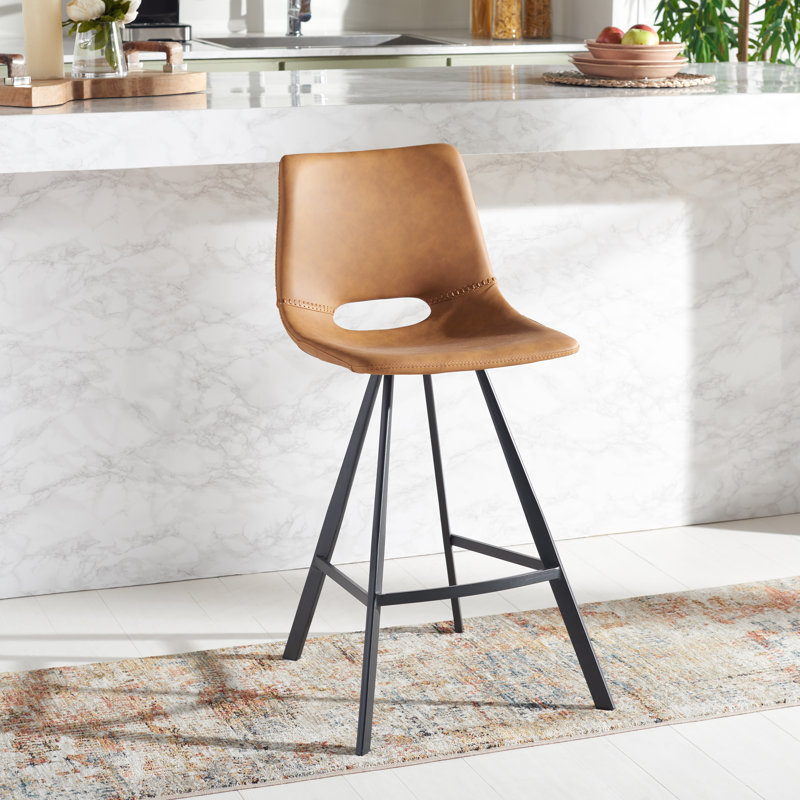 Upholstered Counter Stool with Metal Frame, Cognac