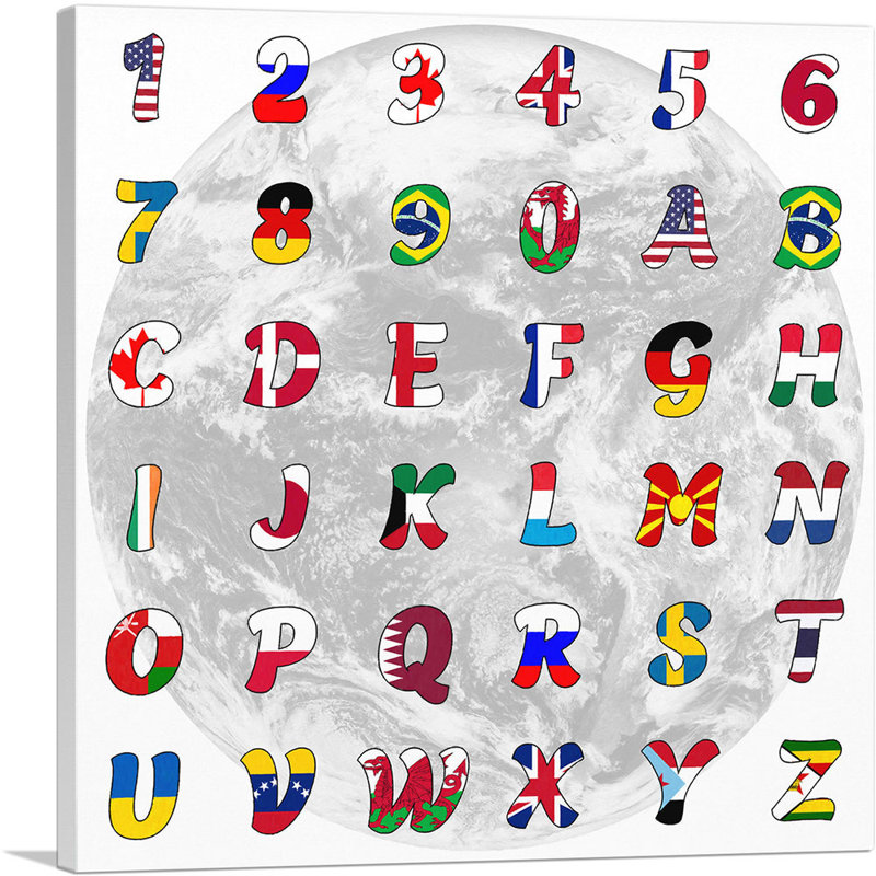 «World Flags Full Alphabet», reproduction d'art textuel sur toile tendue, H 26 po x l 26 po x P 1,5 po