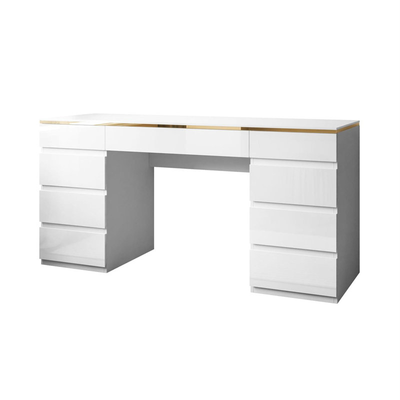 Standing Desk, White Gloss/Gold