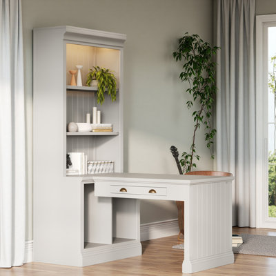 Bibliothèque de 83,4 po de hauteur avec bureau d'écriture, bibliothèque moderne avec bureau d'étude, poste de travail avec tablette de rangement, bibliothèque de rangement avec tablettes ouvertes et éclairage DEL pour le salon, le bureau personnel, 