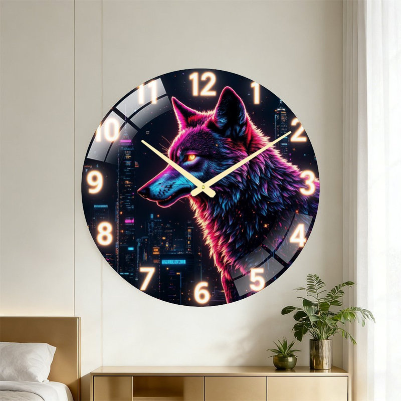 Horloge murale 24 po Neon Wolf
