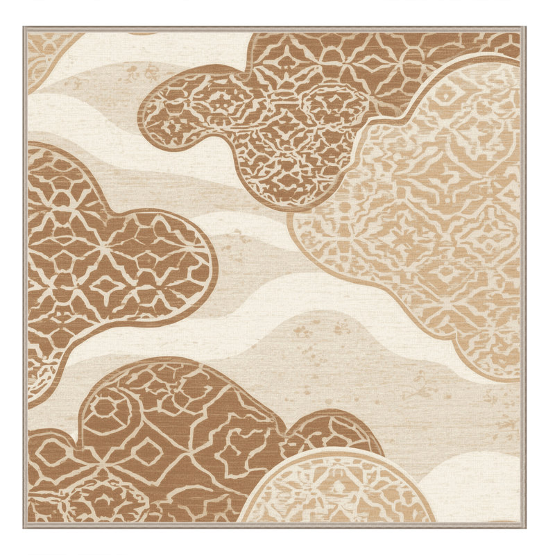 Tapis moelleux moelleux d'inspiration mondiale Adlai en beige - reliure beige, Carré 7 pi