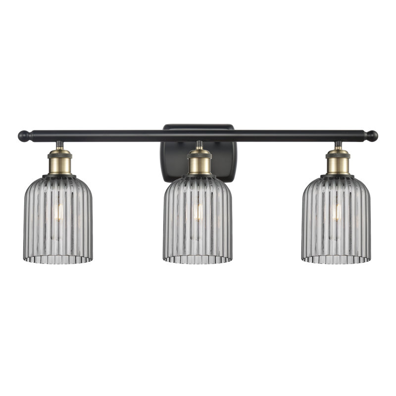 Abat-jour de meuble-lavabo 3 lumières 25 po Brion Addeline, Laiton antique noir, Gris fumée clair