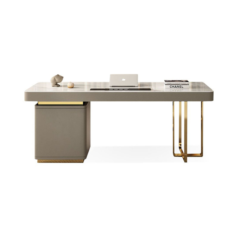 Bureau blanc rectangulaire à 6 tiroirs, H 29,53 po x l 62,99 po x P 27,56 po