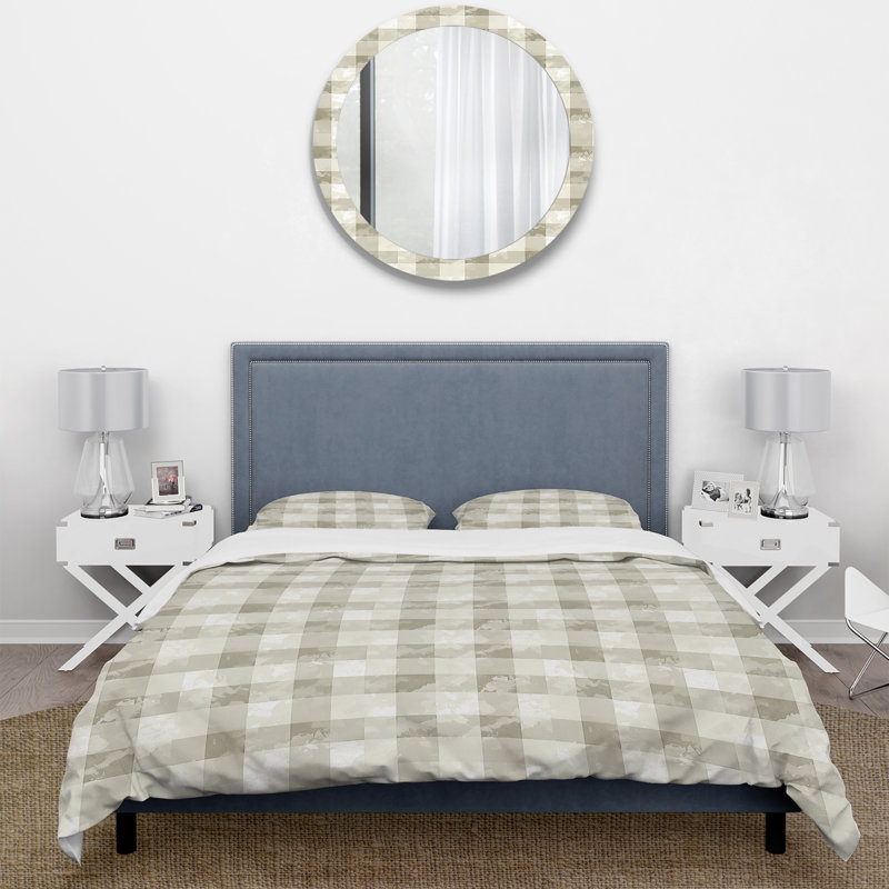 Ensemble de housse de couette beige Midcentury Gingham Print I - Midcentury
