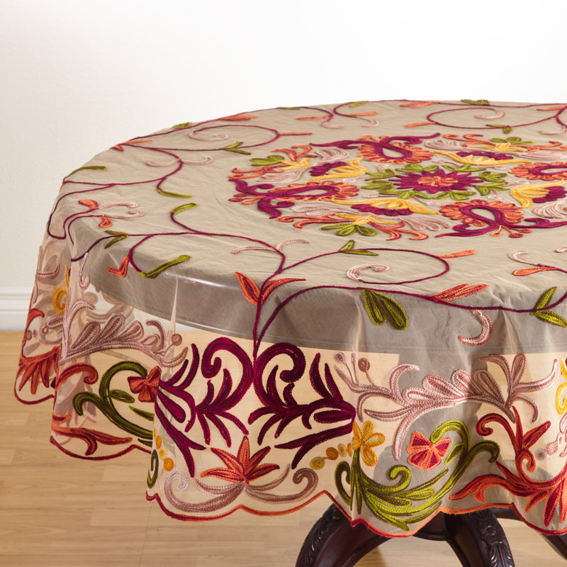 Alessandra Embroidered Tablecloth, Red/Pink/Green