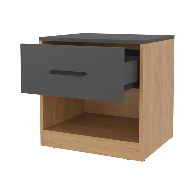 Table de chevet à 1 tiroir en chêne naturel et gris mat