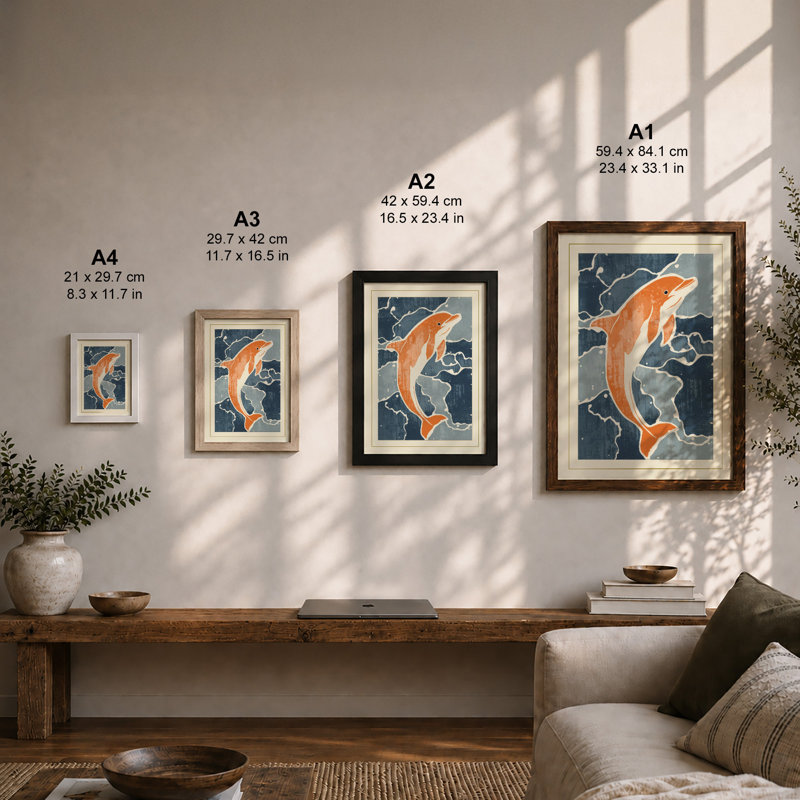 Swimming Koi Japandi - Framed Print, A3 - 42.0 x 29.7 cm, White