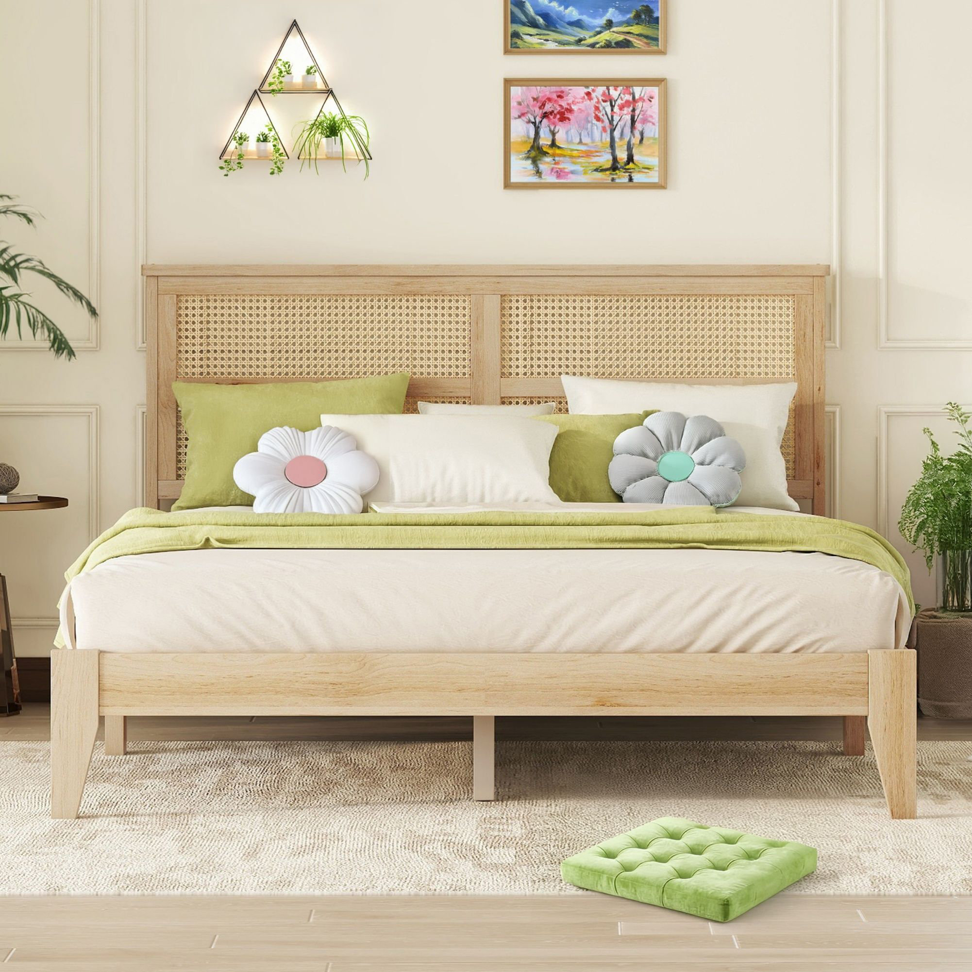 Bay Isle Home™ Queen Solid Wood Platform Bed with Rattan Headboard | Wayfair