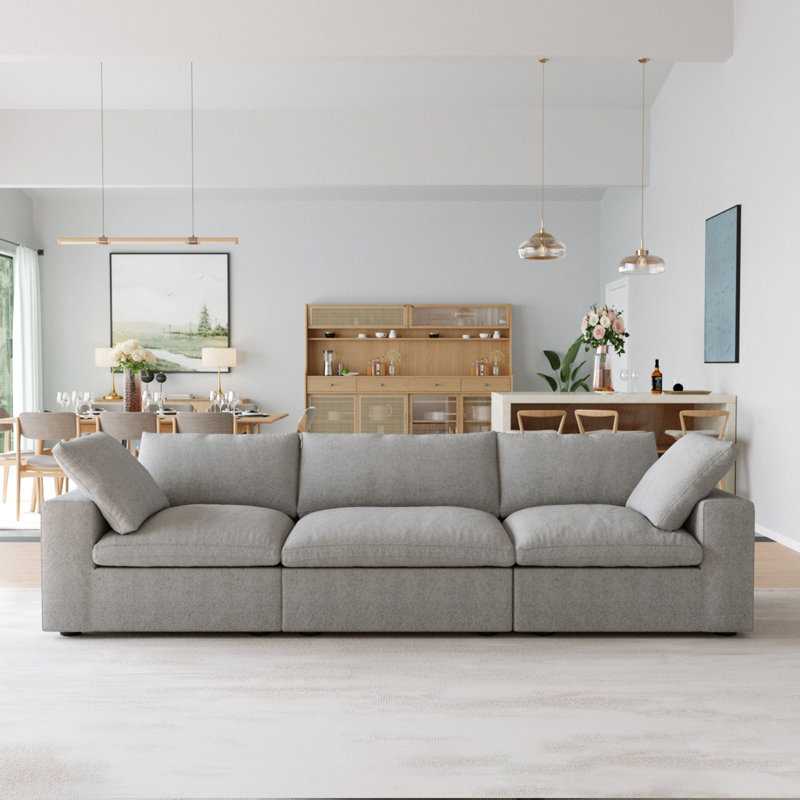 Canapé modulaire rembourré 3 places, Gris, 3, 23.23" H x 117.9" W x 39.3" D