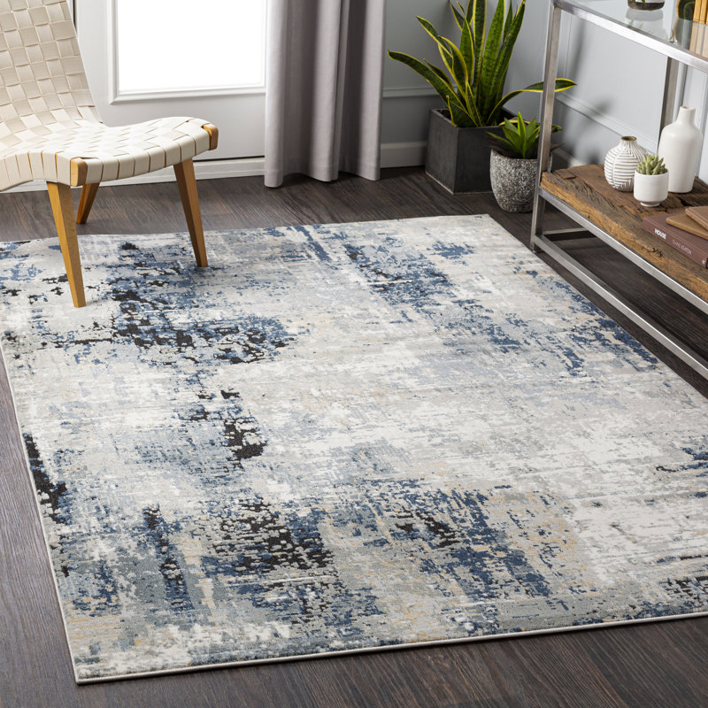 Cosey Abstract Navy/Gray Area Rug, Rectangle 7'10" x 10'