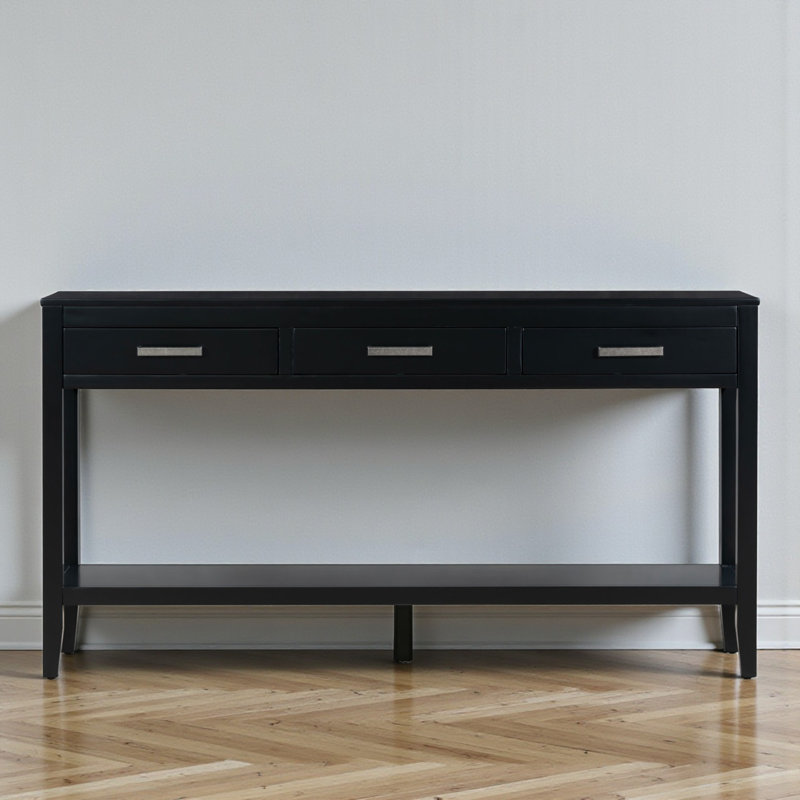 Deerfin Console Table, 59.08'' Contemporary Console Table with 3 Drawers and 1 Shelf, Black