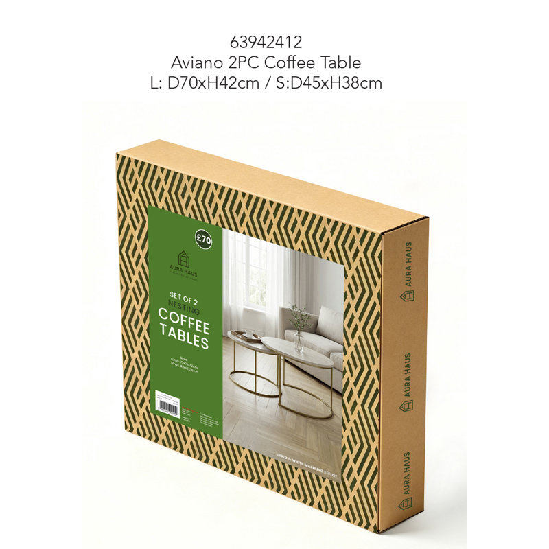 FURNITURE RANGE AVIANO 2PC COFFEE TABLE BLACK/BROWN, WHITE/GOLDEN / Gold, WHITE/GOLDEN, Gold