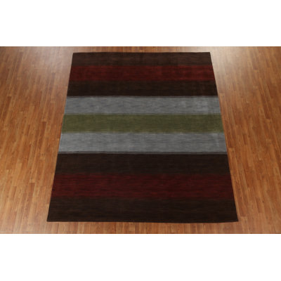 Tapis unique en laine noué à la main brun / gris 8 pi 2 po x 9 pi 10 po New Age
