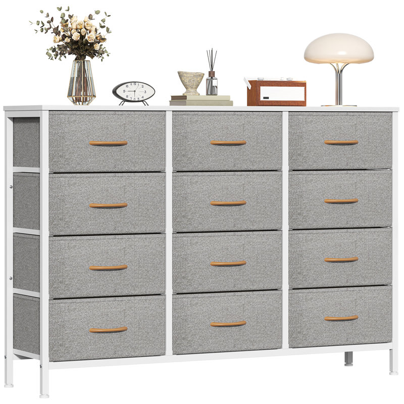Metal 30cm W 12 - Drawer Chest of Drawers, Light Gray