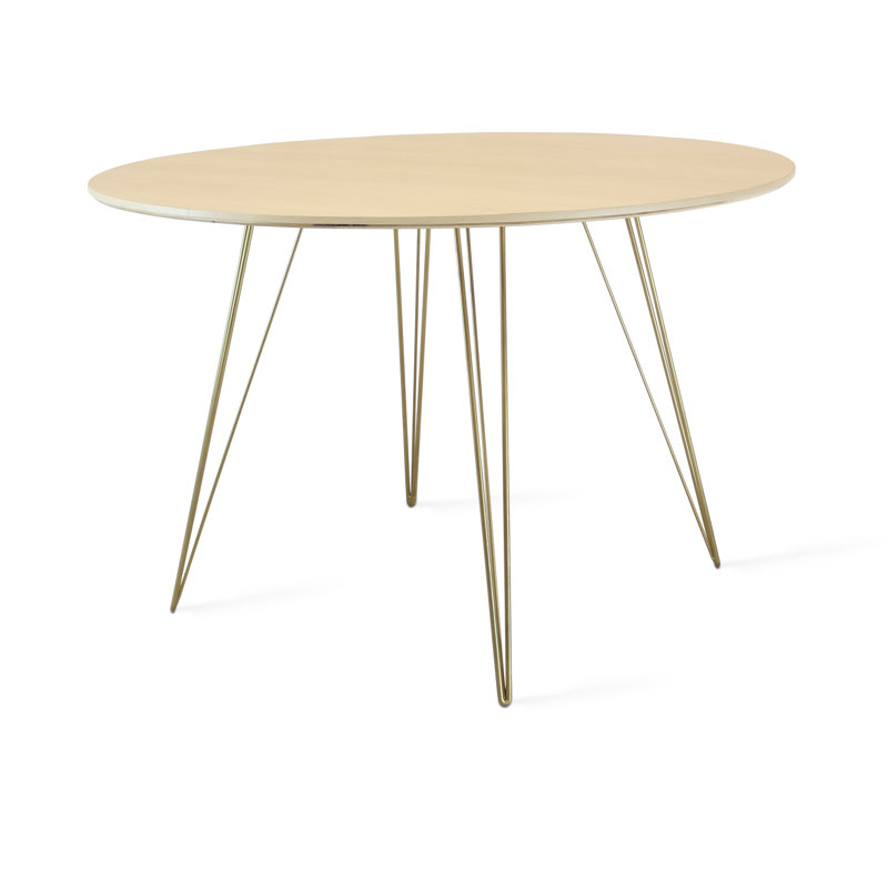Williams Oval Metal Base Dining Table, 30" H x 54" L x 46" W, Brassy Gold, Natural