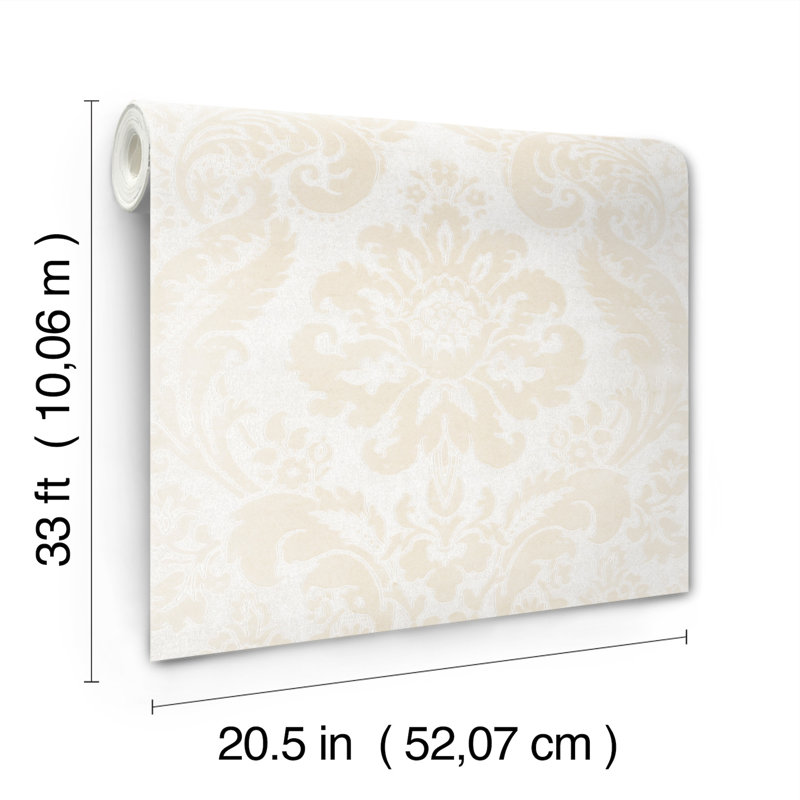 Shadow Black Flocked Damask Wallpaper, White