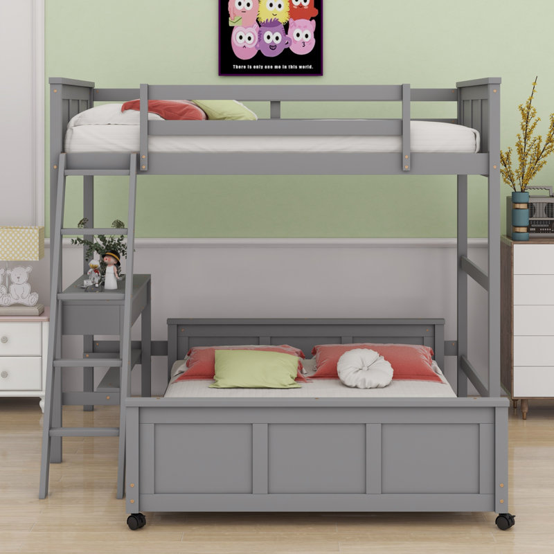 Lit superposé avec bureau, gris