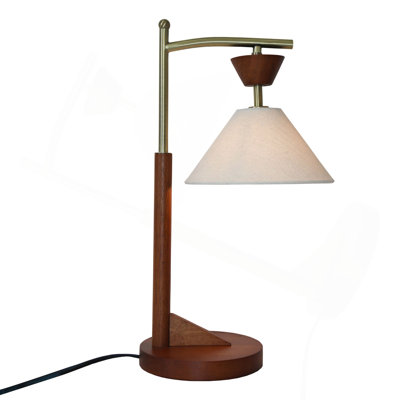 Bedside Bedroom Nightstand Desk Lamp Bedroom Study Lamps Wood Creative Lights Led Eye Protection Reading Living Room, Brown Solid Wood Base with Elegant Cone Linen Shade 110V
