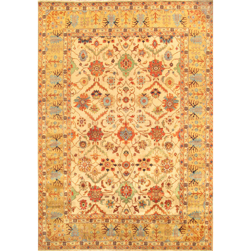 Mahal Wool Oriental Area Rug in Yellow, Rectangle 9'11" x 10'