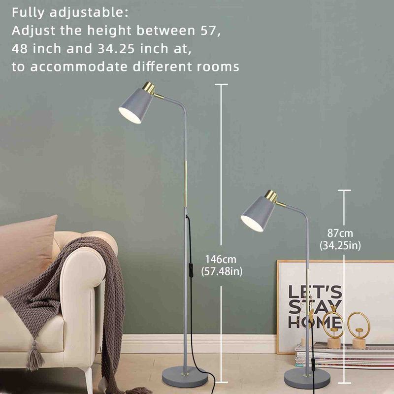 Brealeigh 146cm Arched Floor Lamp, Grey
