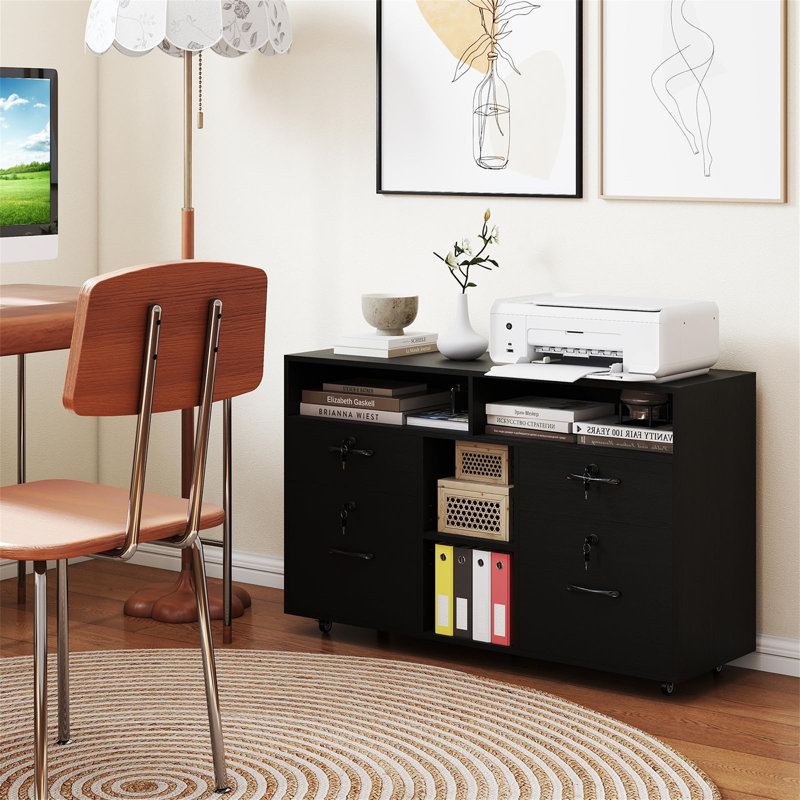 104cm Wide 4 -Drawer Mobile File Cabinet, Black