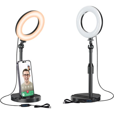 Anneau réglable avec support télescopique, lumière de bureau USB à intensité variable de 5 pouces pour les appels vidéo, diffusion en direct, Selfie, maquillage, Zoom, Tiktok, bobines, photographie