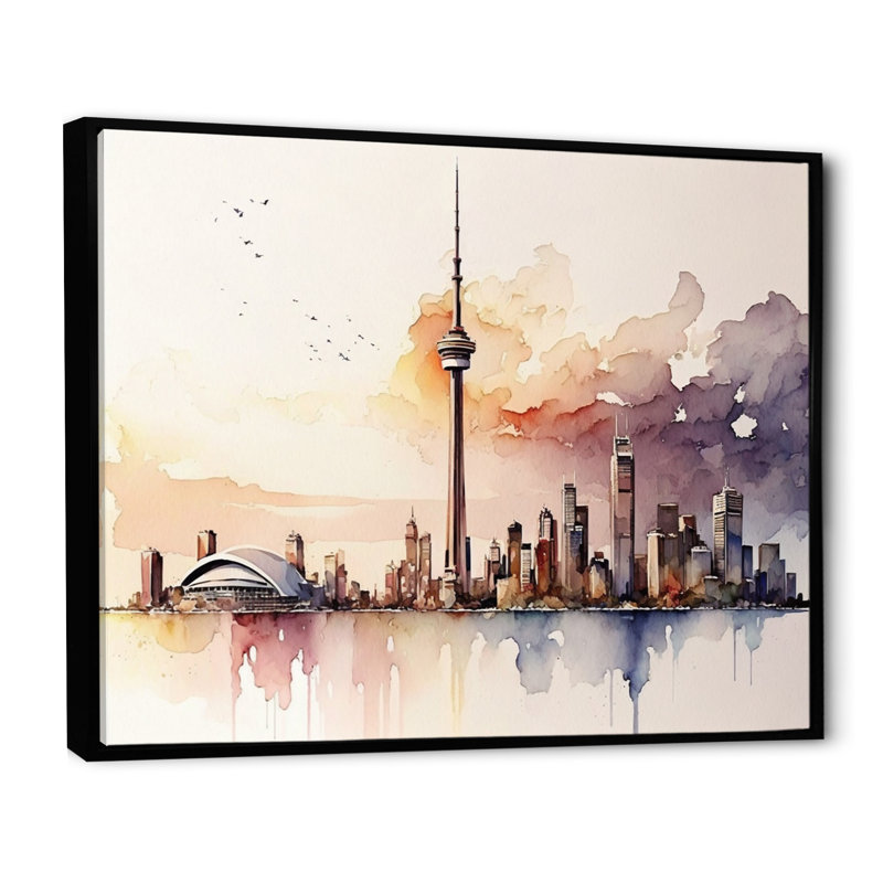 Toronto Skyline VII - reproduction sur toile, L 32 po x H 24 po, Toile avec cadre flottant noir