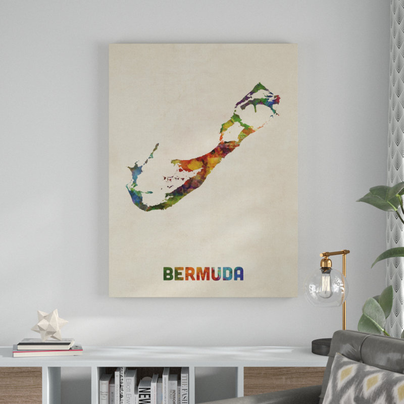« bermudes aquarelle map », impression sur toile tendue, H 32 po x l 24 po x P 2 po