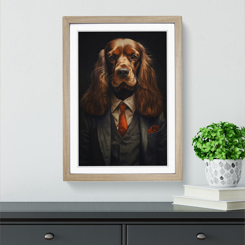 Cocker Spaniel In A Suit Framed Print, Oak , 34cm H x 25cm W x 2cm D