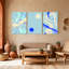 Abstrait abstrait nuage bleu clair, ensemble de 3 impressions sur toile-226345346