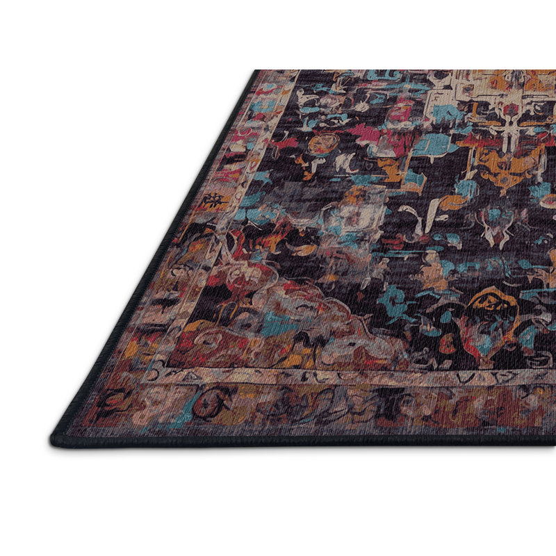 Tapis noir lavable à la machine, Rond 4 pi