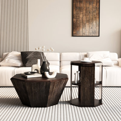 Table basse octogonale en noyer noir (2 pièces) et pratique pour deux chambres à coucher de 31,5 po - fonctionnelle et élégante