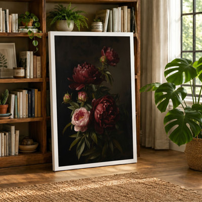 Crimson Roses and Peonies Botanical - Wrapped Canvas