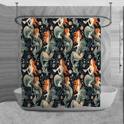 Mermaid Shower Curtain Fantasy Bathroom Decor Black