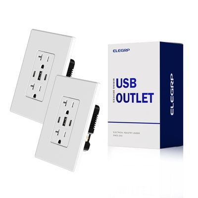 USB Wall Outlet With 30W 6.0 Amp 3-Port Dual Type C & A Ports,20 Amp Tamper Resistant Receptacle Plug UL Listed, W/Wall Plate, Matte White,2 Pack