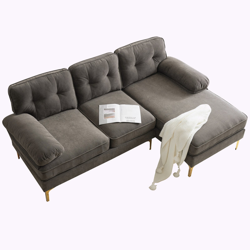 Meganmarie 83'' Velvet Sofa Chaise, Brown Velvet