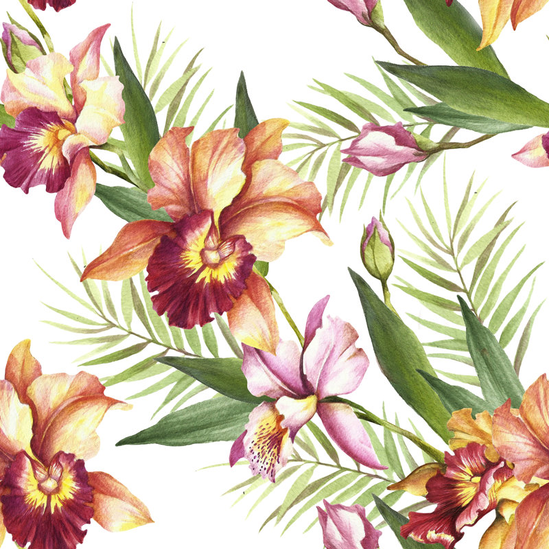 Seamless Pattern With Orchids by Oksana Hlianko - Wrapped Canvas Painting, 30cm H x 30cm W