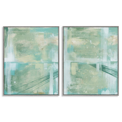 «Teal Abstract Bridge Cityscape», ensemble de 2 estampes numériques encadrées par Grace Popp