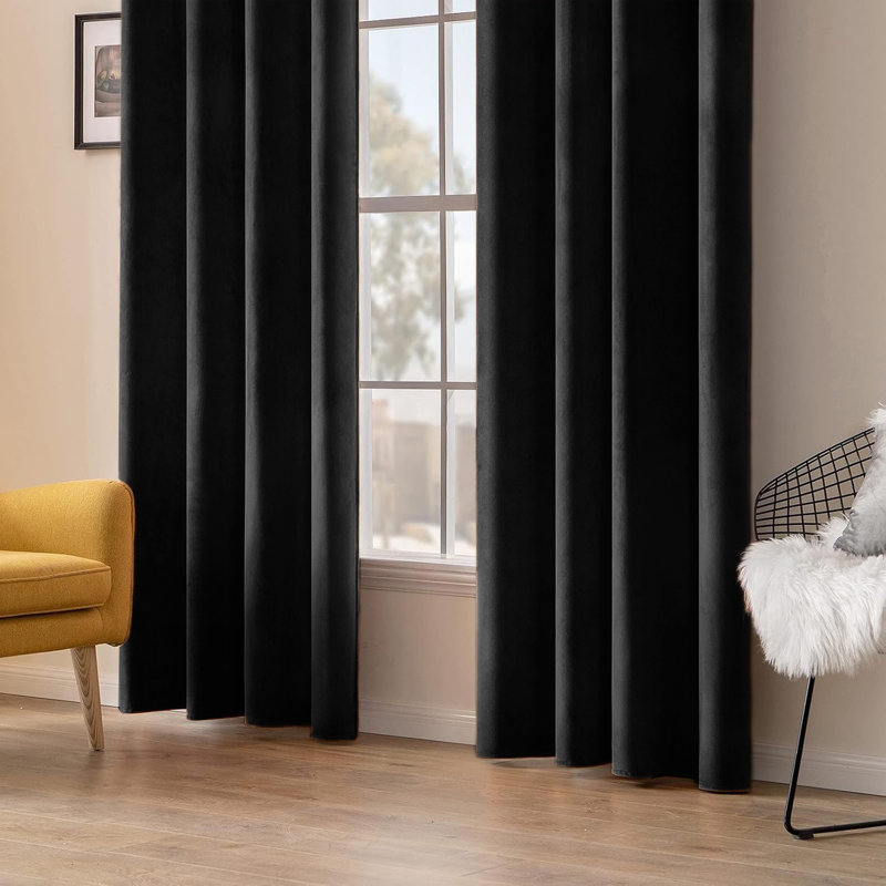 Aspire Homeware 100% Velvet Eyelet Room Darkening Curtains Pair for Soft and Elegant Window Look, Black