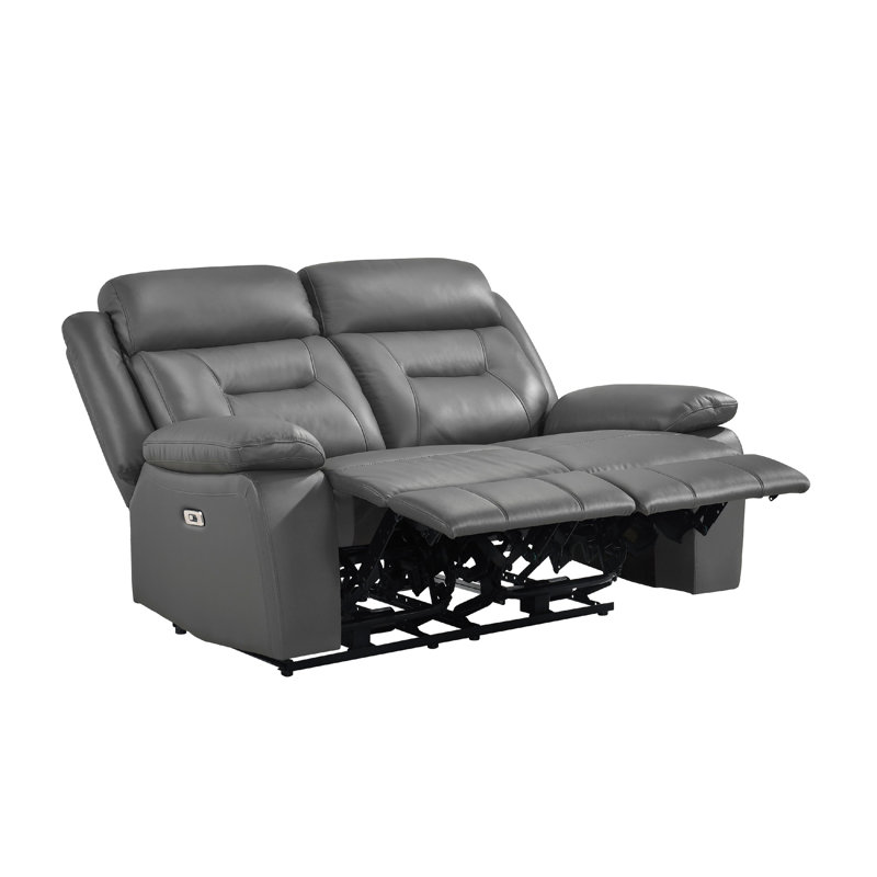 Causeuse inclinable Conia, cuir, USB, 63 po, Gris foncé, Électrique - Bouton-poussoir