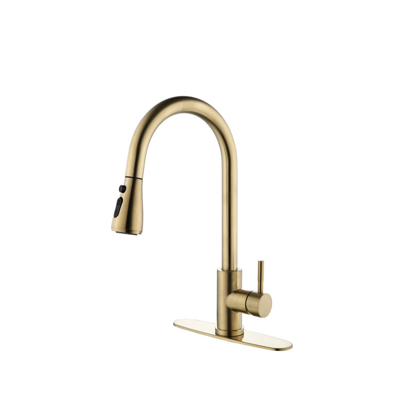 Robinet de cuisine à douchette extractible en or brossé, fabrication en acier inoxydable, buse rotative à 360 °, qualité de corrosion et de rouille