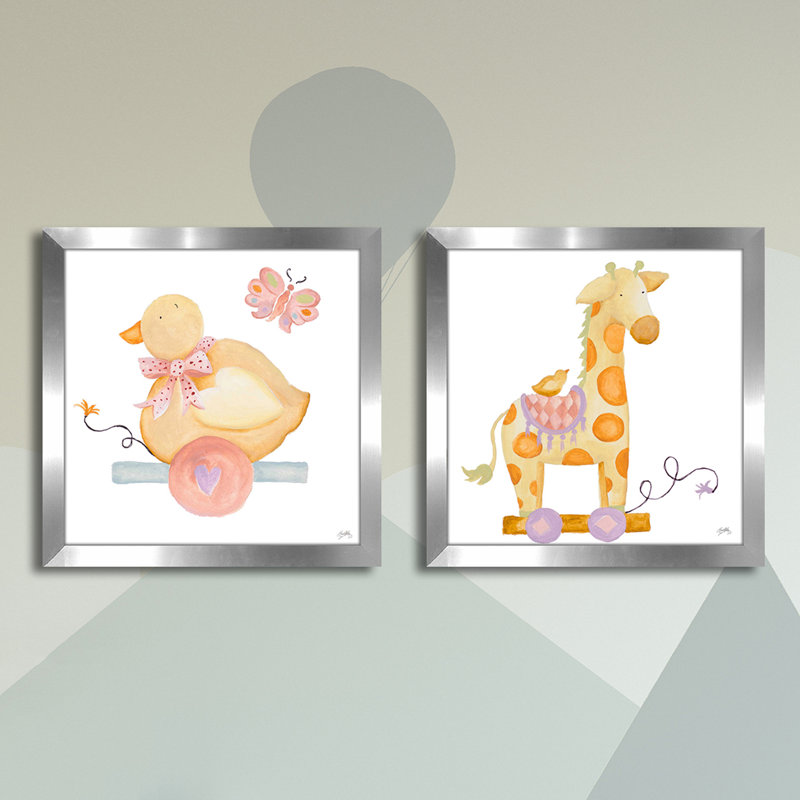 " Whimsical Duck " 2 - Pieces, Silver Framed, 17.5" H x 17.5" W x 1" D