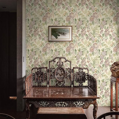 Lancashire Textiles Wallpaper Eastern Horizons Scenic Birdstrail Green Wall Roll